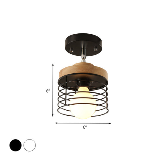 Simple Stylish Iron Drum Cage Flush Ceiling Light - Rotatable 1 Light Ceiling Lamp for Balconies