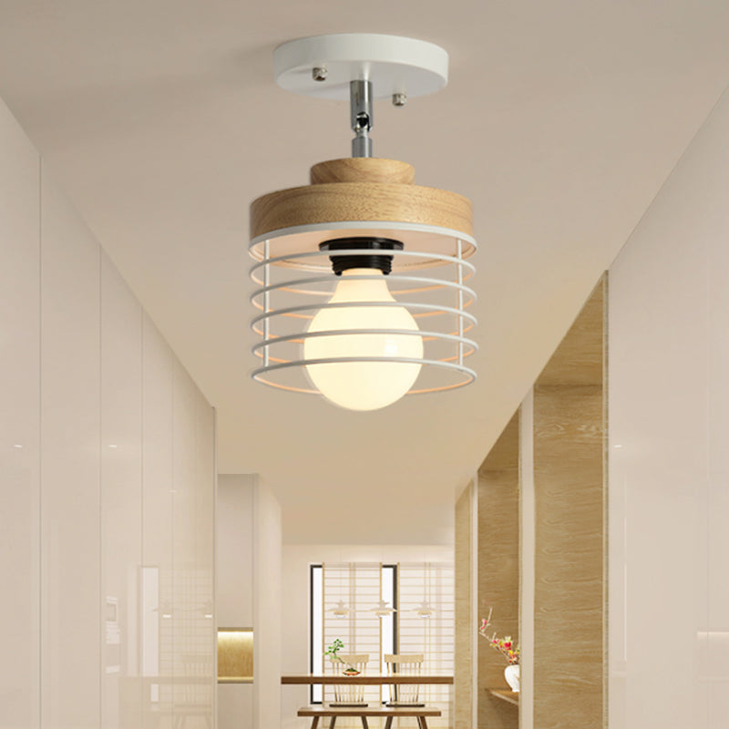 Simple Stylish Iron Drum Cage Flush Ceiling Light - Rotatable 1 Light Ceiling Lamp for Balconies