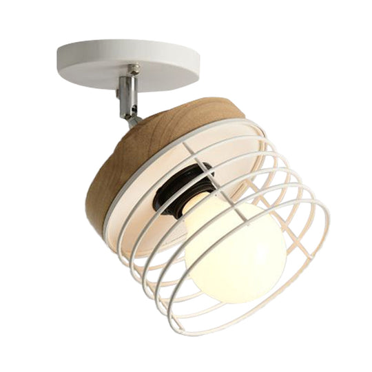 Simple Stylish Iron Drum Cage Flush Ceiling Light - Rotatable 1 Light Ceiling Lamp for Balconies