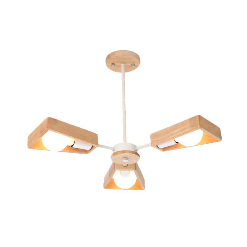 Rotating Trapezoid Wood Chandelier with Multiple Pendants - Modern Dining Room Lighting