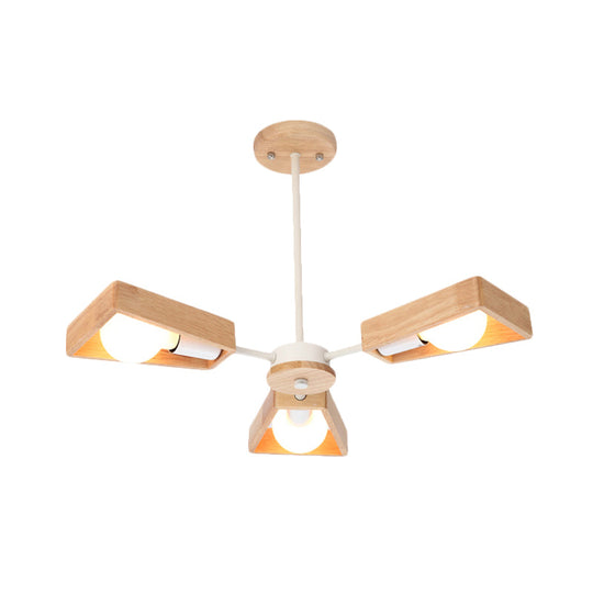 Rotating Trapezoid Wood Chandelier with Multiple Pendants - Modern Dining Room Lighting