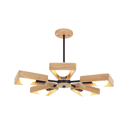 Rotating Trapezoid Wood Chandelier with Multiple Pendants - Modern Dining Room Lighting