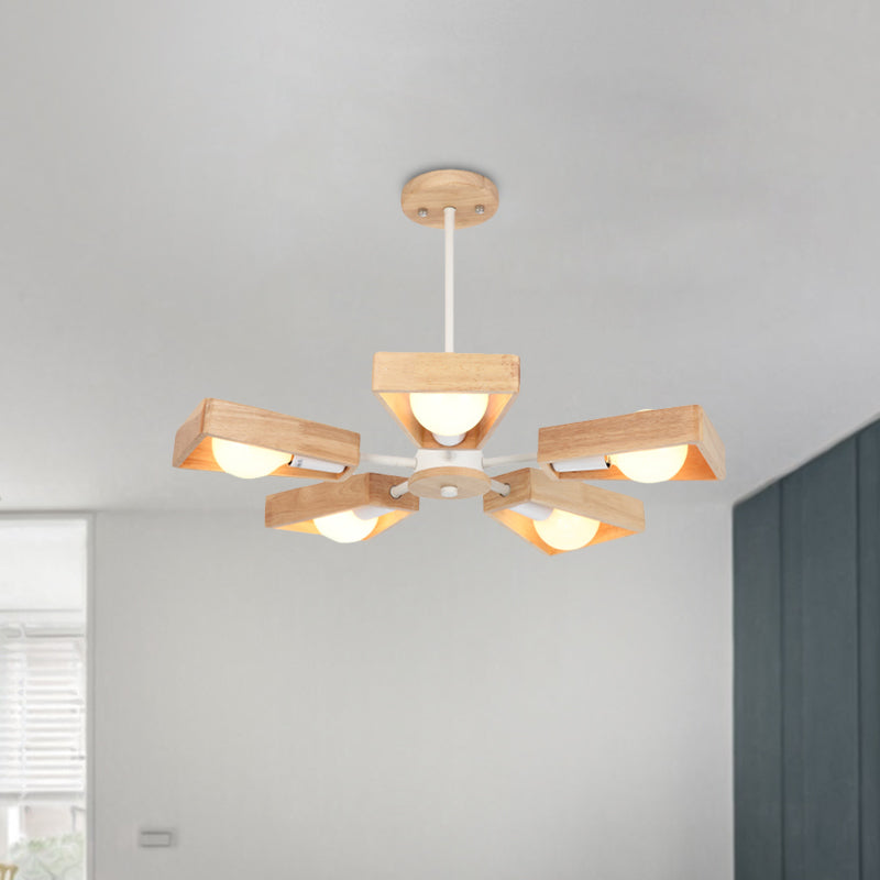 Rotating Trapezoid Wood Chandelier with Multiple Pendants - Modern Dining Room Lighting