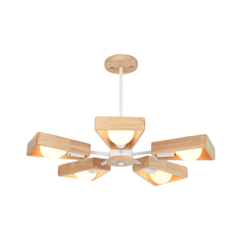 Rotating Trapezoid Wood Chandelier with Multiple Pendants - Modern Dining Room Lighting