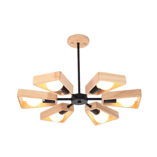 Rotating Trapezoid Wood Chandelier with Multiple Pendants - Modern Dining Room Lighting