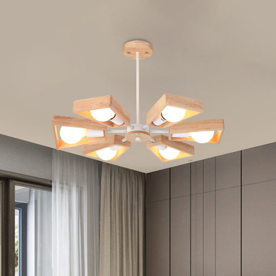 Rotating Trapezoid Wood Chandelier with Multiple Pendants - Modern Dining Room Lighting