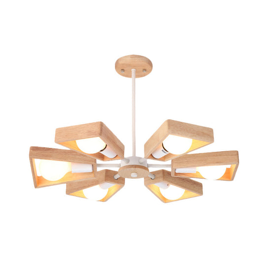 Rotating Trapezoid Wood Chandelier with Multiple Pendants - Modern Dining Room Lighting