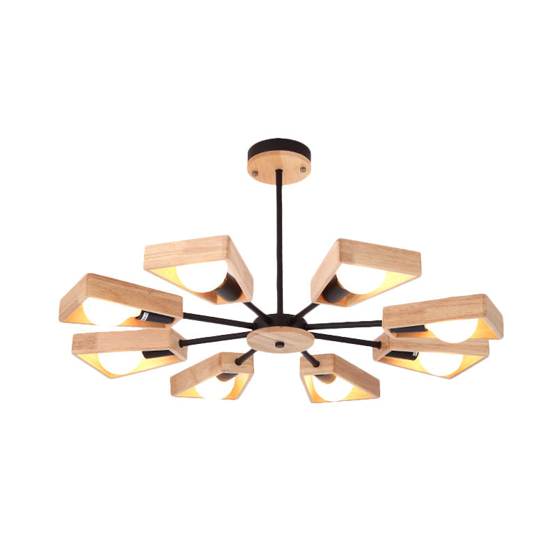 Rotating Trapezoid Wood Chandelier with Multiple Pendants - Modern Dining Room Lighting