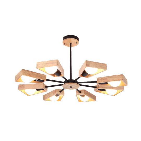 Modern Rotatable Trapezoid Chandelier Wood Pendant Light - Multi-Head For Dining Room