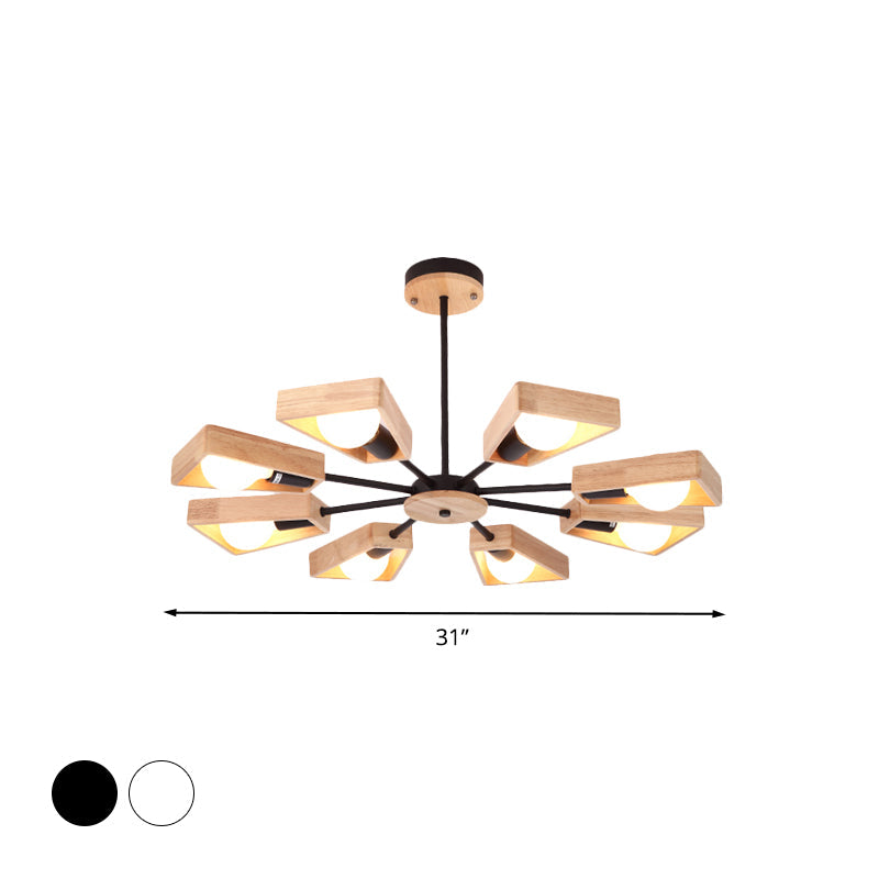 Rotating Trapezoid Wood Chandelier with Multiple Pendants - Modern Dining Room Lighting