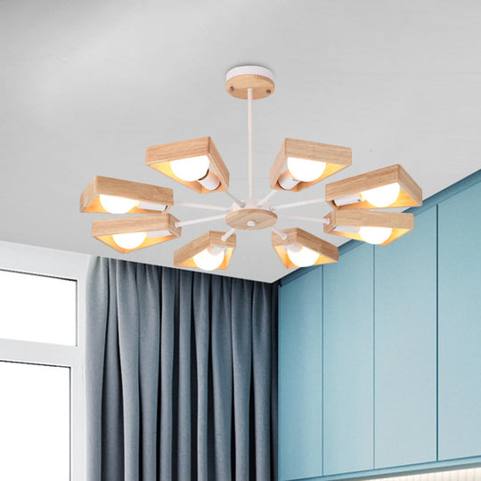 Rotating Trapezoid Wood Chandelier with Multiple Pendants - Modern Dining Room Lighting