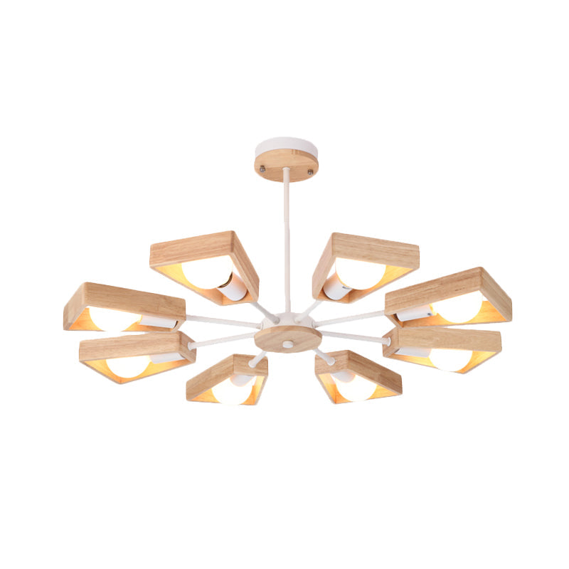 Rotating Trapezoid Wood Chandelier with Multiple Pendants - Modern Dining Room Lighting