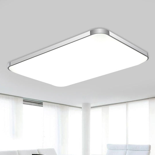 Stylish Led Flush Mount Light - Rectangular 25.5/32 Width Sliver Finish Ideal For Living Room Silver