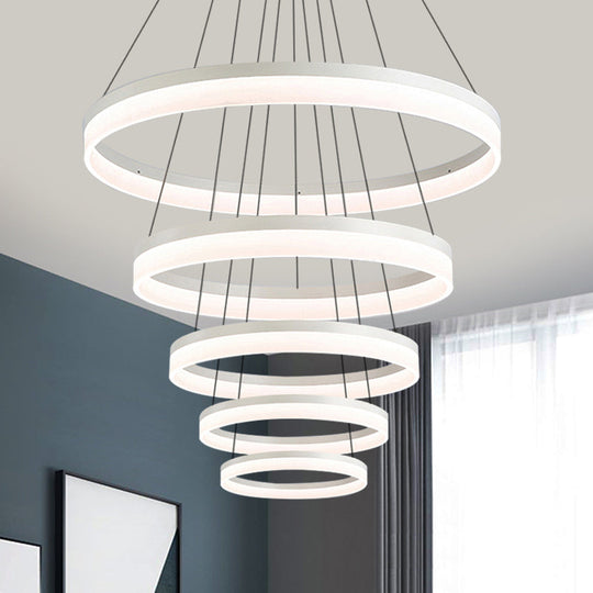 Modern Loop Acrylic Drop Pendant Led Ceiling Chandelier In Warm/White Light 5 / White Warm