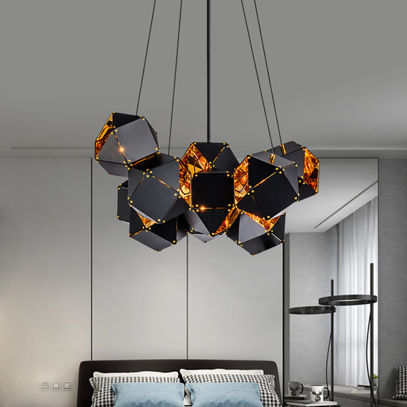 Modern Black/White Multifaceted Metal Chandelier Light - 8/12 Heads Perfect For Dining Rooms And