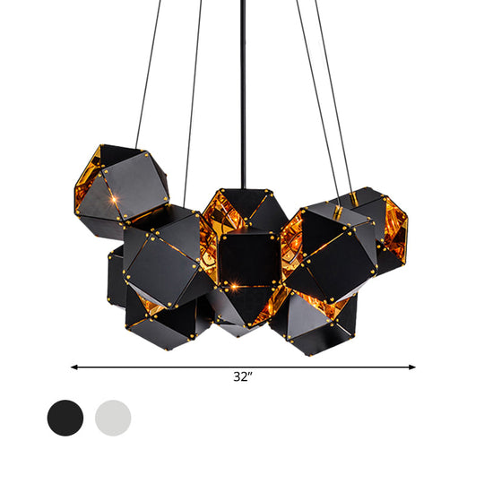 Modern Black/White Multifaceted Metal Chandelier Light - 8/12 Heads Perfect For Dining Rooms And