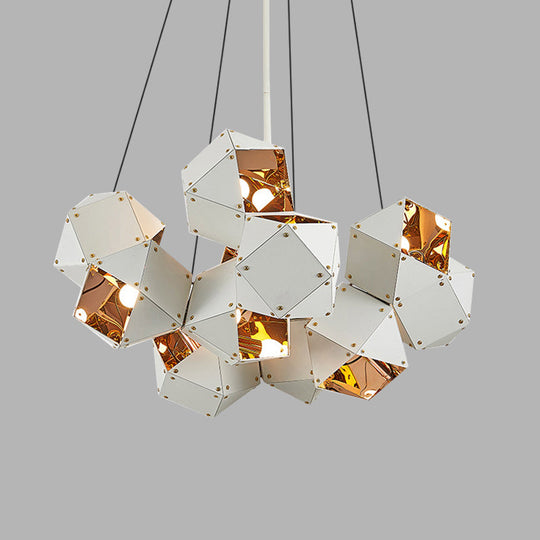 Modern Black/White Multifaceted Metal Chandelier Light - 8/12 Heads Perfect For Dining Rooms And