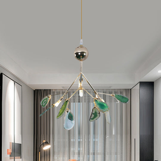 Firefly Agate Ceiling Pendant Lamp - Modern 4/16-Light Chandelier For Living Room In Blue/Green