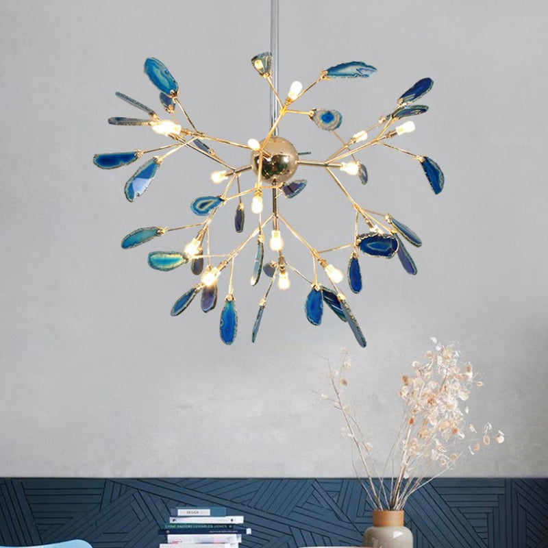 Firefly Agate Ceiling Pendant Lamp - Modern 4/16-Light Chandelier For Living Room In Blue/Green