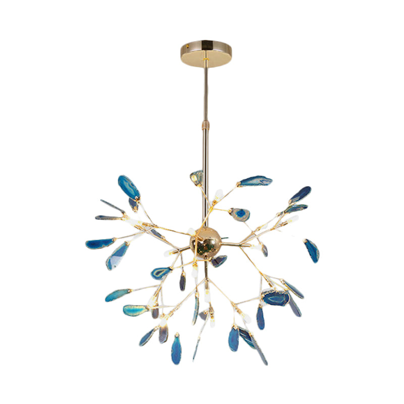 Firefly Agate Ceiling Pendant Lamp - Modern 4/16-Light Chandelier For Living Room In Blue/Green