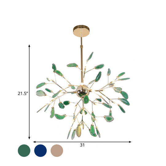 Firefly Agate Ceiling Pendant Lamp - Modern 4/16-Light Chandelier For Living Room In Blue/Green