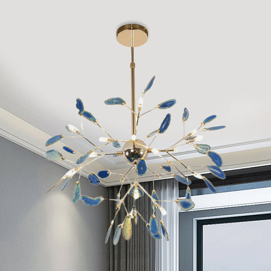 Firefly Agate Ceiling Pendant Lamp - Modern 4/16-Light Chandelier For Living Room In Blue/Green 20 /