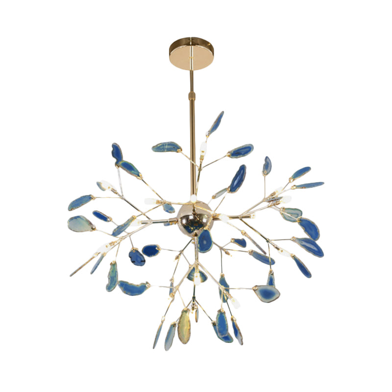 Firefly Agate Ceiling Pendant Lamp - Modern 4/16-Light Chandelier For Living Room In Blue/Green