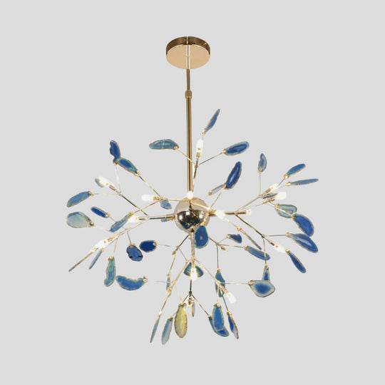 Firefly Agate Ceiling Pendant Lamp - Modern 4/16-Light Chandelier For Living Room In Blue/Green