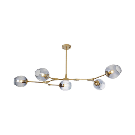 Modern Black/Gold Branch Chandelier Lamp - 5/6 Lights Smoke Gray/Tan Glass Dining Room Lighting