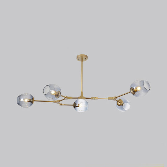 Modern Black/Gold Branch Chandelier Lamp - 5/6 Lights Smoke Gray/Tan Glass Dining Room Lighting