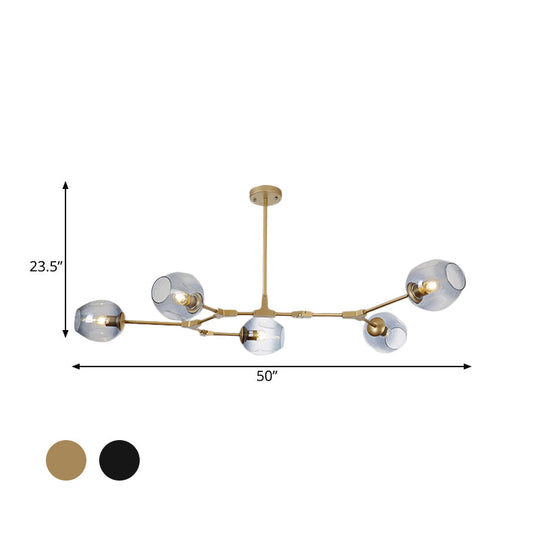 Modern Black/Gold Branch Chandelier Lamp - 5/6 Lights Smoke Gray/Tan Glass Dining Room Lighting