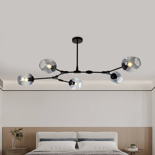 Modern Black/Gold Branch Chandelier Lamp - 5/6 Lights Smoke Gray/Tan Glass Dining Room Lighting