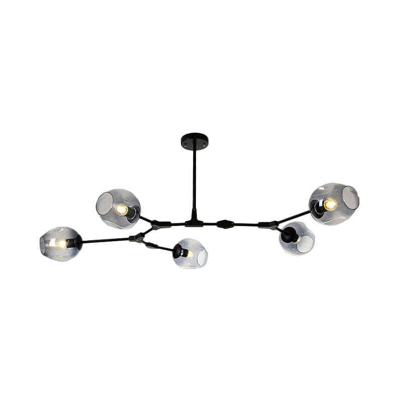 Modern Black/Gold Branch Chandelier Lamp - 5/6 Lights Smoke Gray/Tan Glass Dining Room Lighting