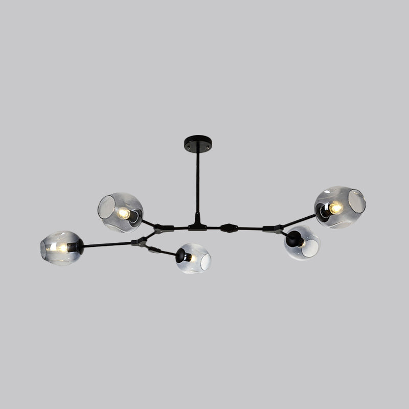 Modern Black/Gold Branch Chandelier Lamp - 5/6 Lights Smoke Gray/Tan Glass Dining Room Lighting