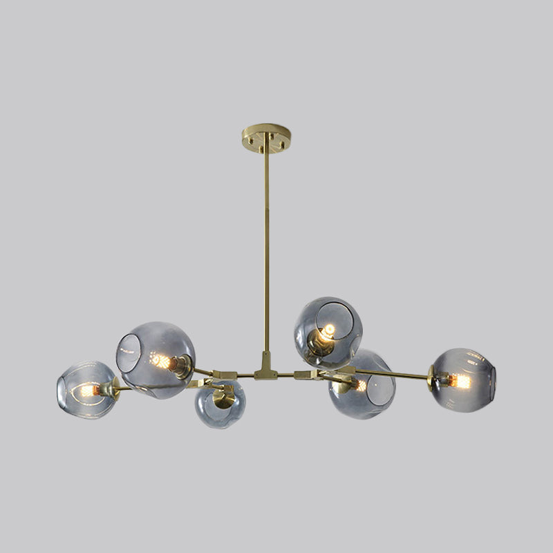 Modern Black/Gold Branch Chandelier Lamp - 5/6 Lights Smoke Gray/Tan Glass Dining Room Lighting