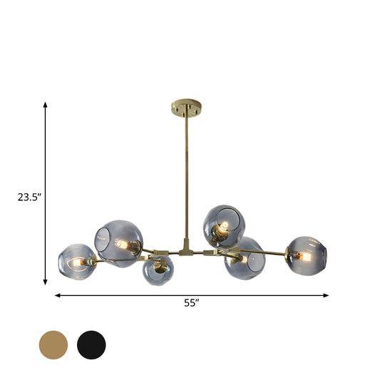 Modern Black/Gold Branch Chandelier Lamp - 5/6 Lights Smoke Gray/Tan Glass Dining Room Lighting