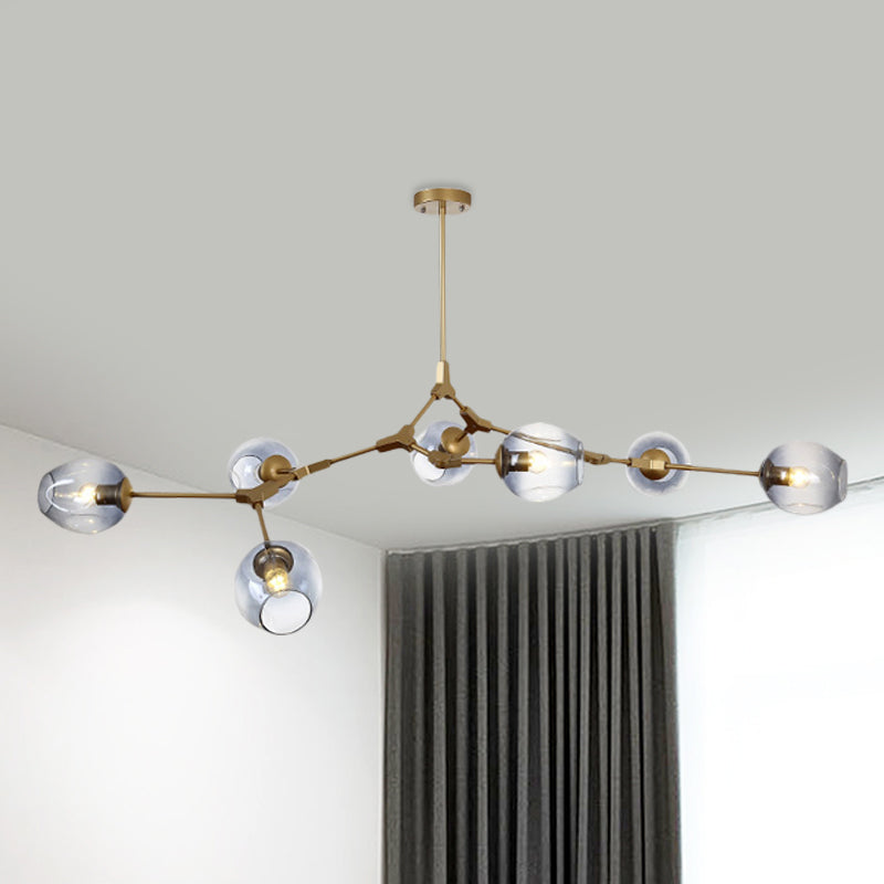 Modern Black/Gold Branch Chandelier Lamp - 5/6 Lights Smoke Gray/Tan Glass Dining Room Lighting 7 /