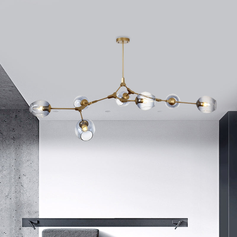 Modern Black/Gold Branch Chandelier Lamp - 5/6 Lights Smoke Gray/Tan Glass Dining Room Lighting