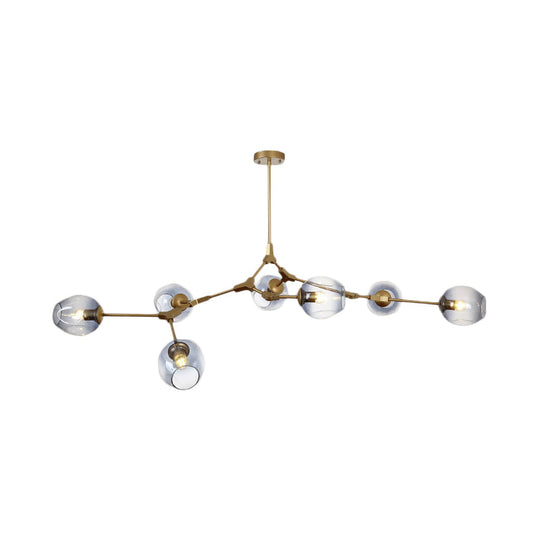 Modern Black/Gold Branch Chandelier Lamp - 5/6 Lights Smoke Gray/Tan Glass Dining Room Lighting