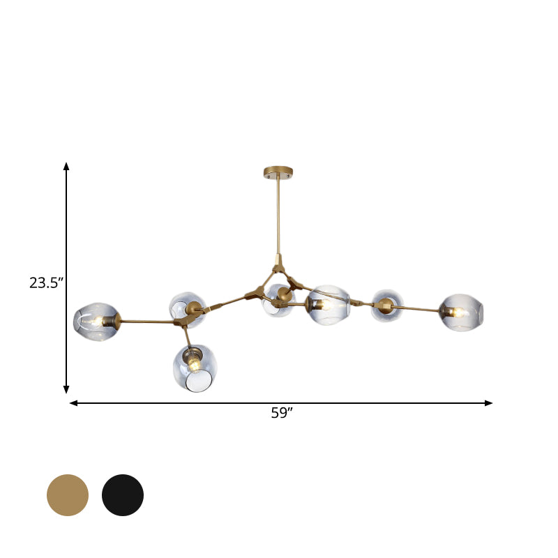 Modern Black/Gold Branch Chandelier Lamp - 5/6 Lights Smoke Gray/Tan Glass Dining Room Lighting