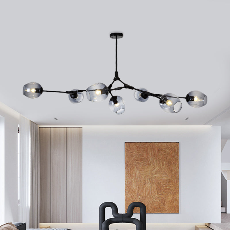 Modern Black/Gold Branch Chandelier Lamp - 5/6 Lights Smoke Gray/Tan Glass Dining Room Lighting