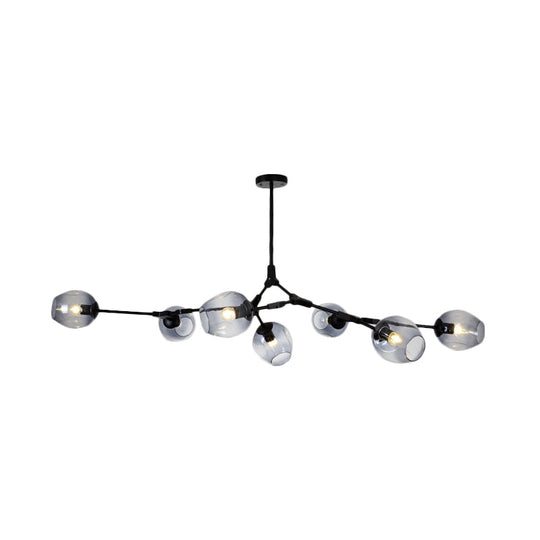 Modern Black/Gold Branch Chandelier Lamp - 5/6 Lights Smoke Gray/Tan Glass Dining Room Lighting