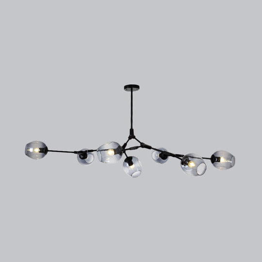 Modern Black/Gold Branch Chandelier Lamp - 5/6 Lights Smoke Gray/Tan Glass Dining Room Lighting