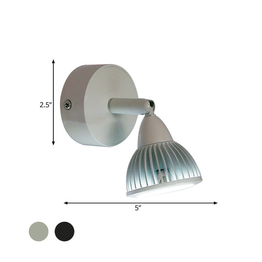 Modern Rotatable Domed Wall Sconce Light - Metal Led Lamp In Black/White With Switch Warm/White