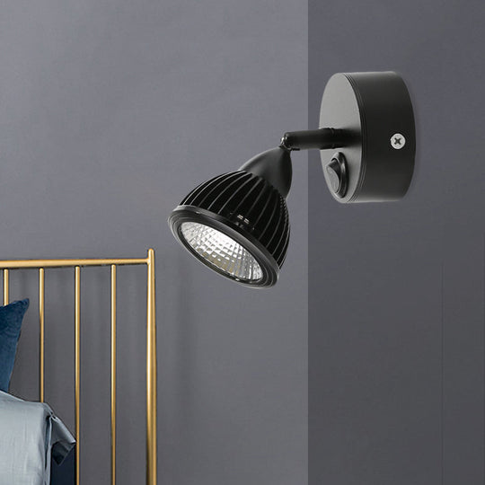 Modern Rotatable Domed Wall Sconce Light - Metal Led Lamp In Black/White With Switch Warm/White