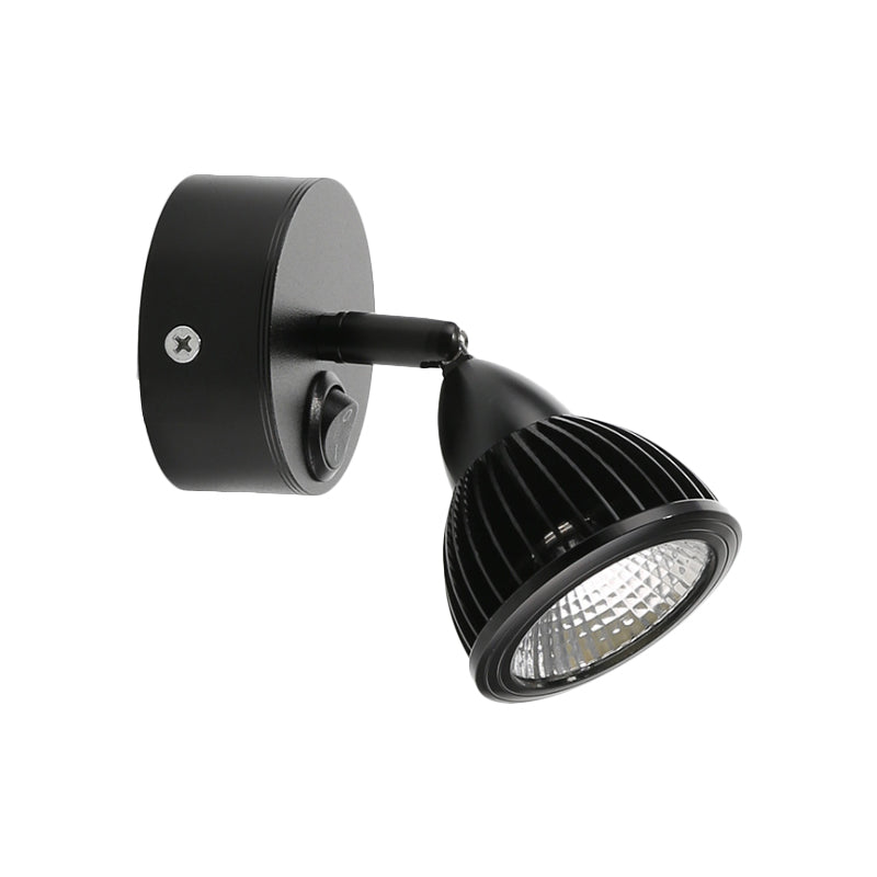 Modern Rotatable Domed Wall Sconce Light - Metal Led Lamp In Black/White With Switch Warm/White