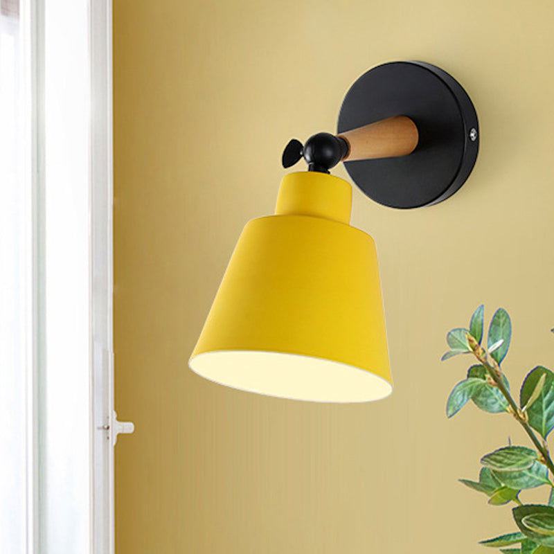 Macaron Loft Bucket Sconce Light - Rotatable Metal Wall Lamp For Hospitality Yellow