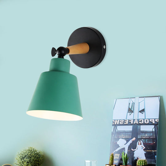 Macaron Loft Bucket Sconce Light - Rotatable Metal Wall Lamp For Hospitality Green