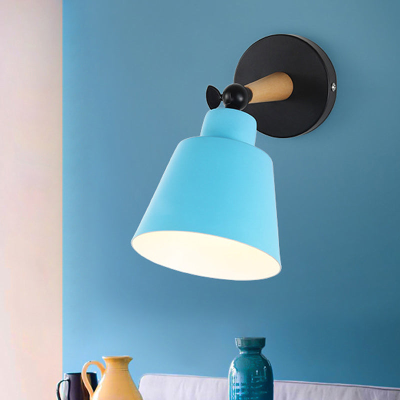 Macaron Loft Bucket Sconce Light - Rotatable Metal Wall Lamp For Hospitality Blue