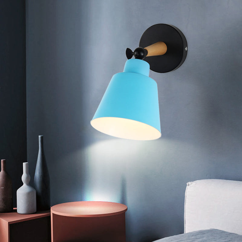 Macaron Loft Bucket Sconce Light - Rotatable Metal Wall Lamp For Hospitality